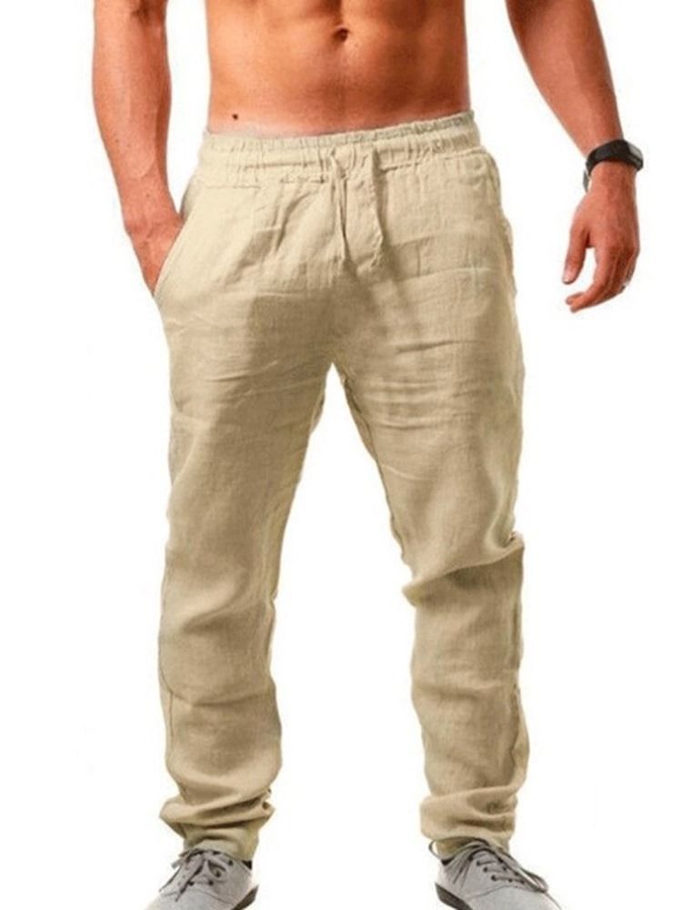 Calças Retas Finas Lisas Cintura Média Rendas Masculinas Casual Masculinas