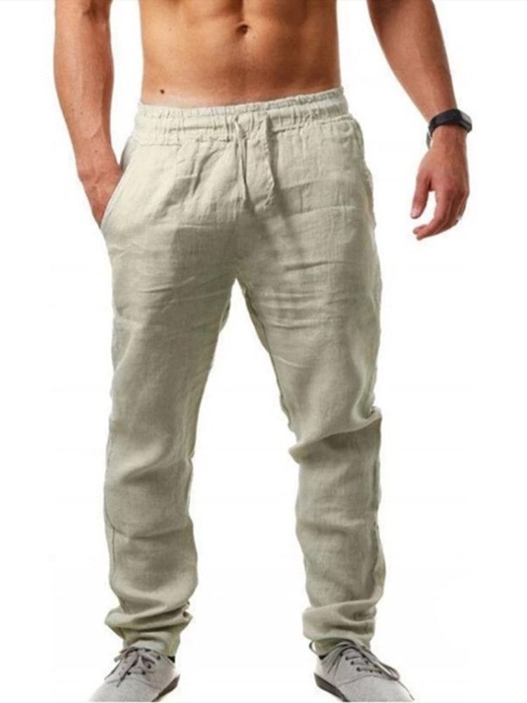 Calças Retas Finas Lisas Cintura Média Rendas Masculinas Casual Masculinas
