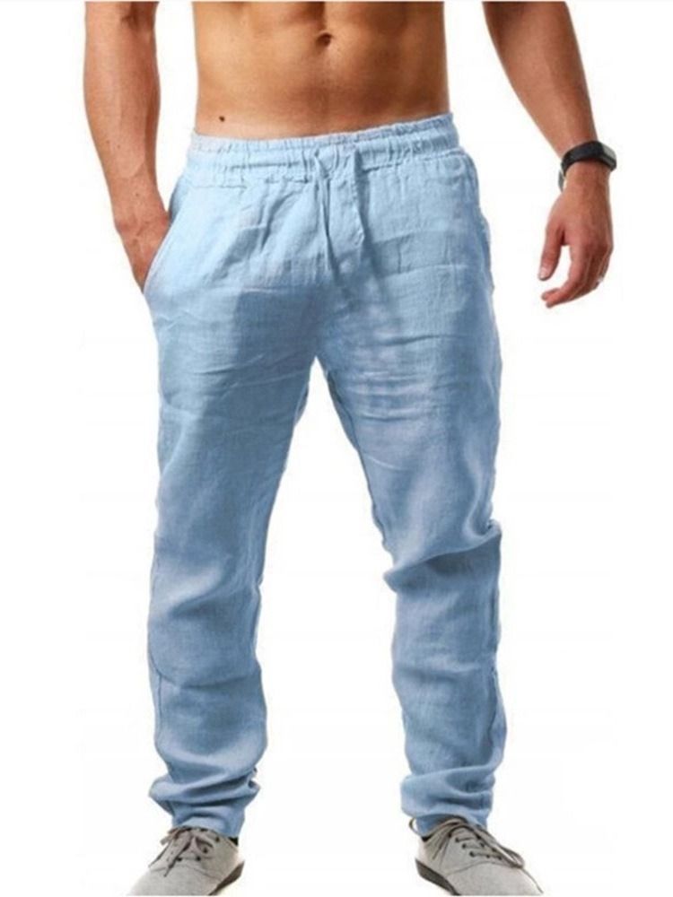 Calças Retas Finas Lisas Cintura Média Rendas Masculinas Casual Masculinas