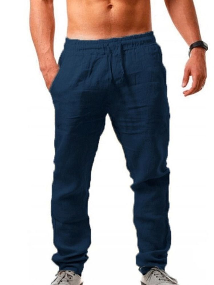 Calças Retas Finas Lisas Cintura Média Rendas Masculinas Casual Masculinas