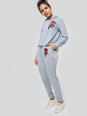 Calças Soltas Femininas Bordadas Florais Simples Casual