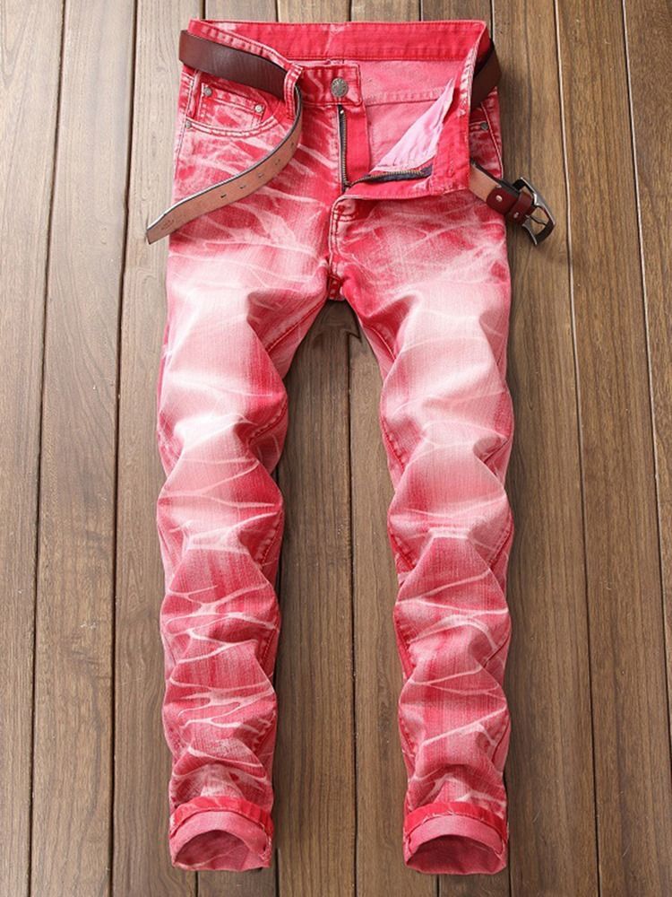 Calças De Tecido Jeans De Algodão Liso Reto Para Homem