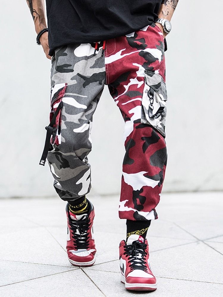 Camuflagem Impressão Em Cores Macacão Cintura Média Calça Casual Masculina