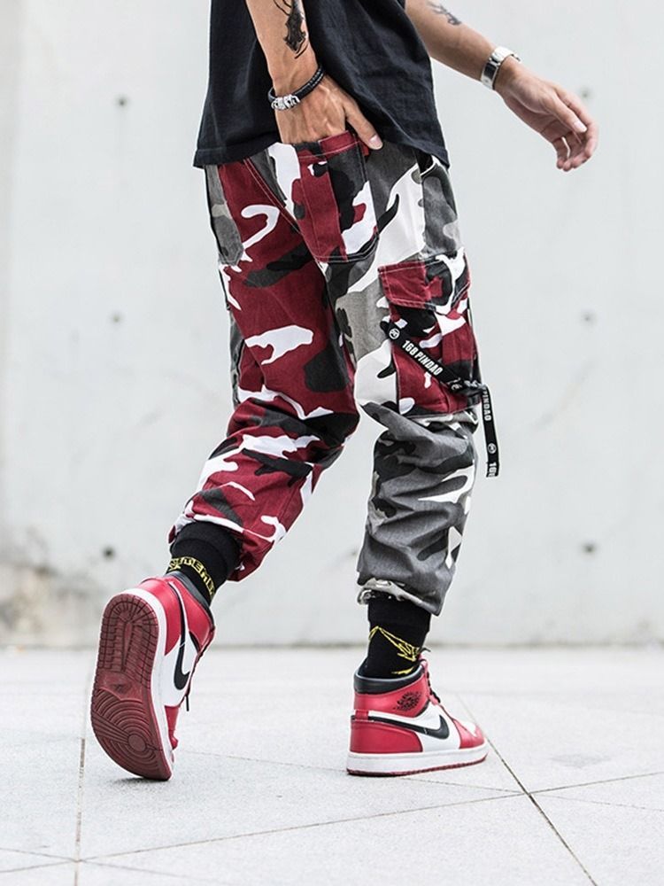 Camuflagem Impressão Em Cores Macacão Cintura Média Calça Casual Masculina