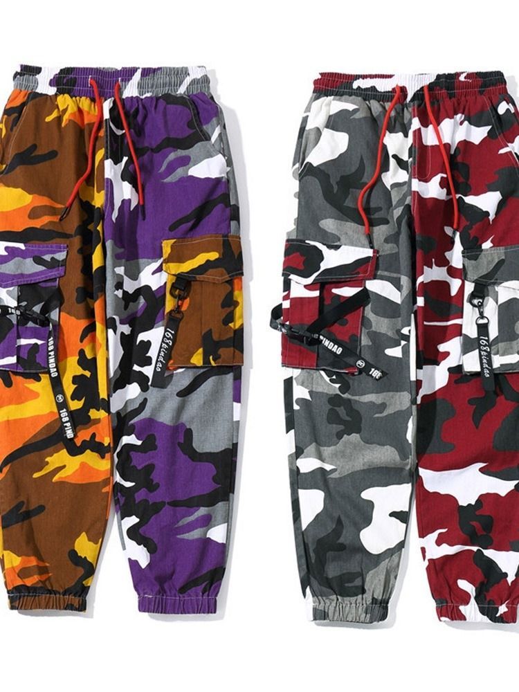 Camuflagem Impressão Em Cores Macacão Cintura Média Calça Casual Masculina