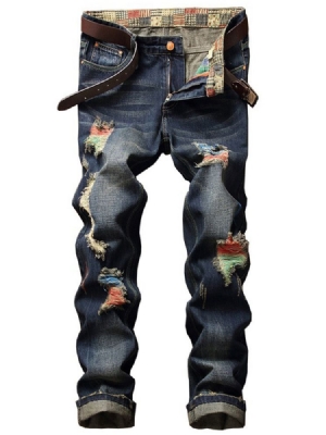 Denim Holes Unique Paint Casual Masculino Calça