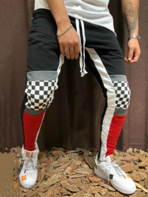Lápis Patchwork Grosso De Cintura Média Lace-up Calças Casuais Masculinas