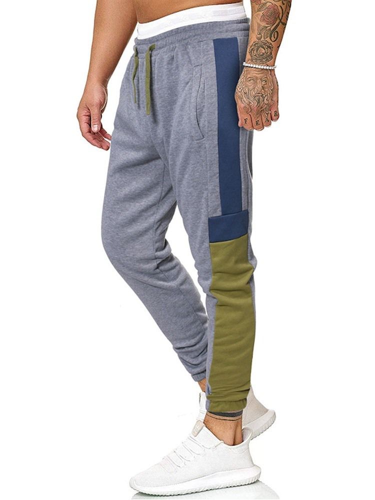 Patchwork Color Block Calças Masculinas Casuais Com Cordões