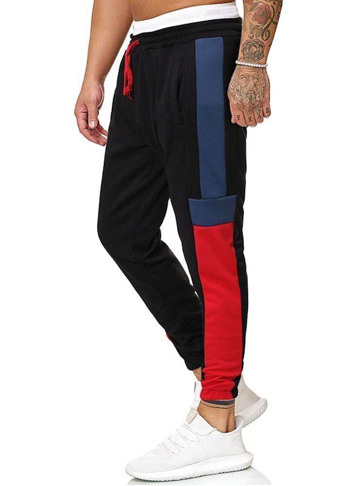 Patchwork Color Block Calças Masculinas Casuais Com Cordões