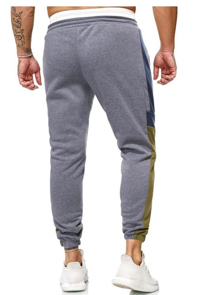 Patchwork Color Block Calças Masculinas Casuais Com Cordões