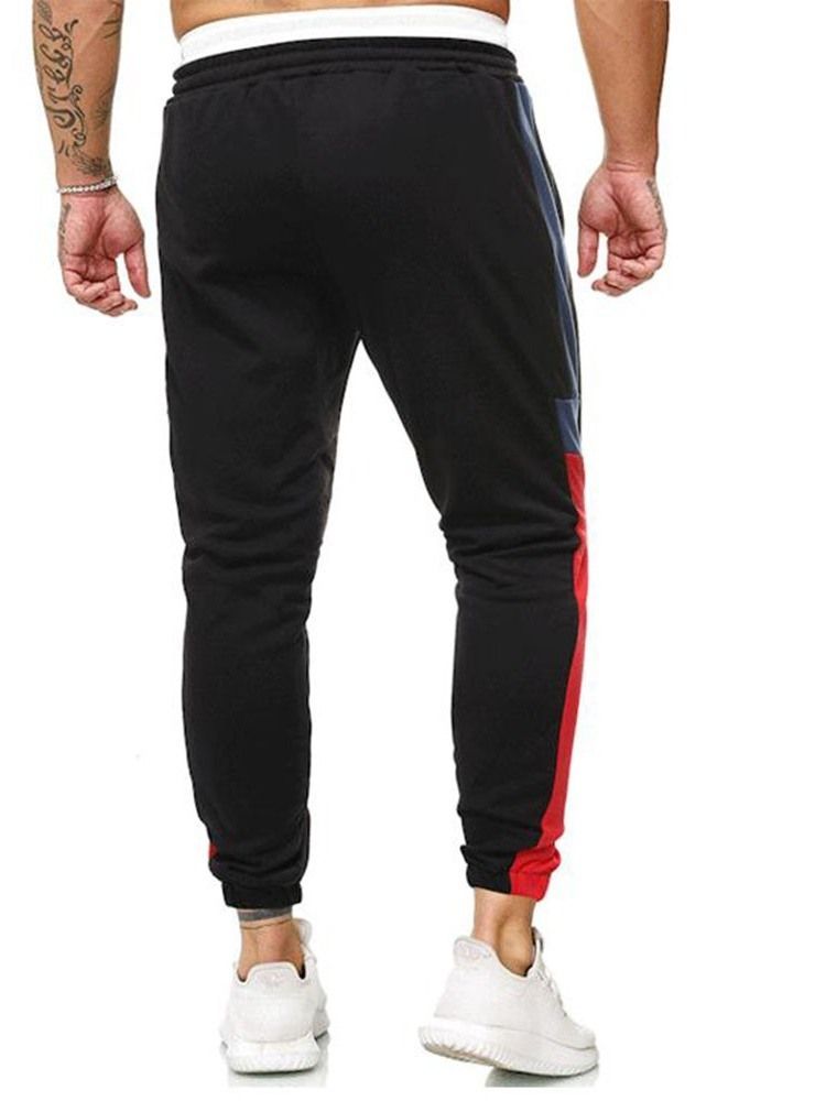 Patchwork Color Block Calças Masculinas Casuais Com Cordões