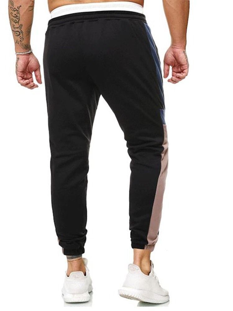 Patchwork Color Block Calças Masculinas Casuais Com Cordões