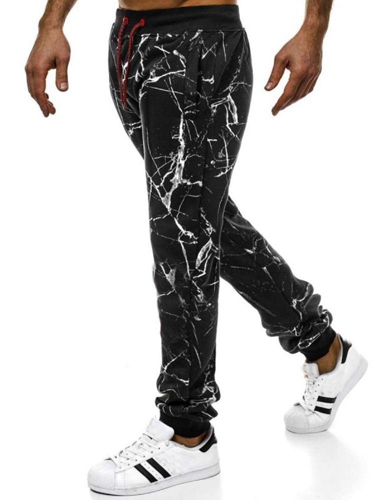 Patchwork Color Block Harem Lace-up Calça Casual Masculina