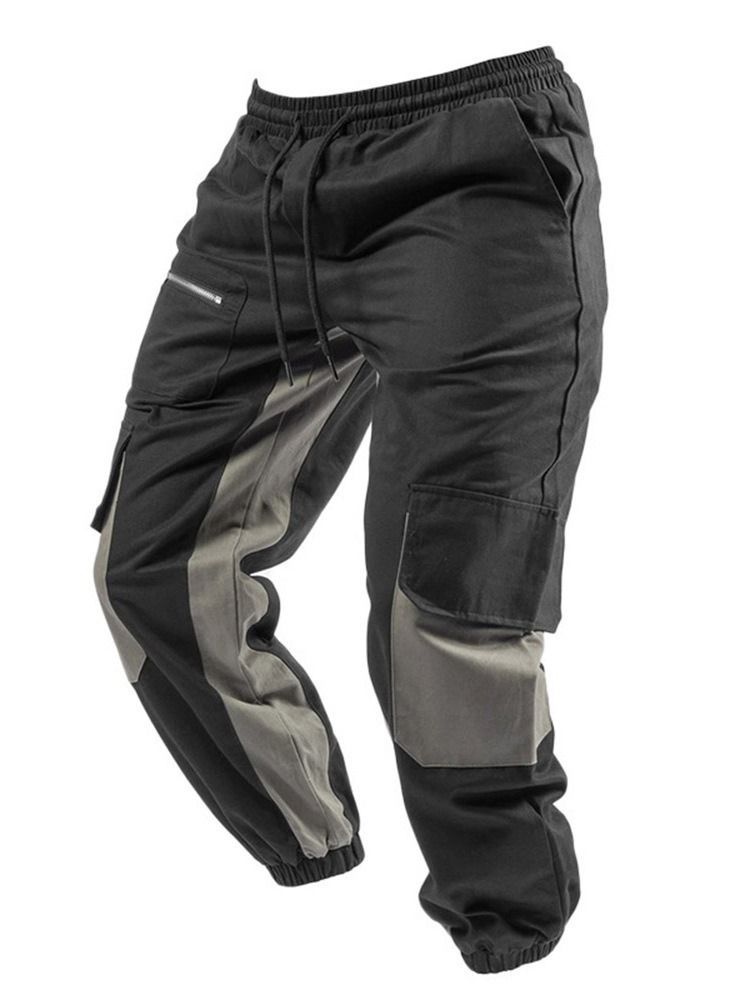 Patchwork Color Block Lace-up Fall Casual Calça Masculina