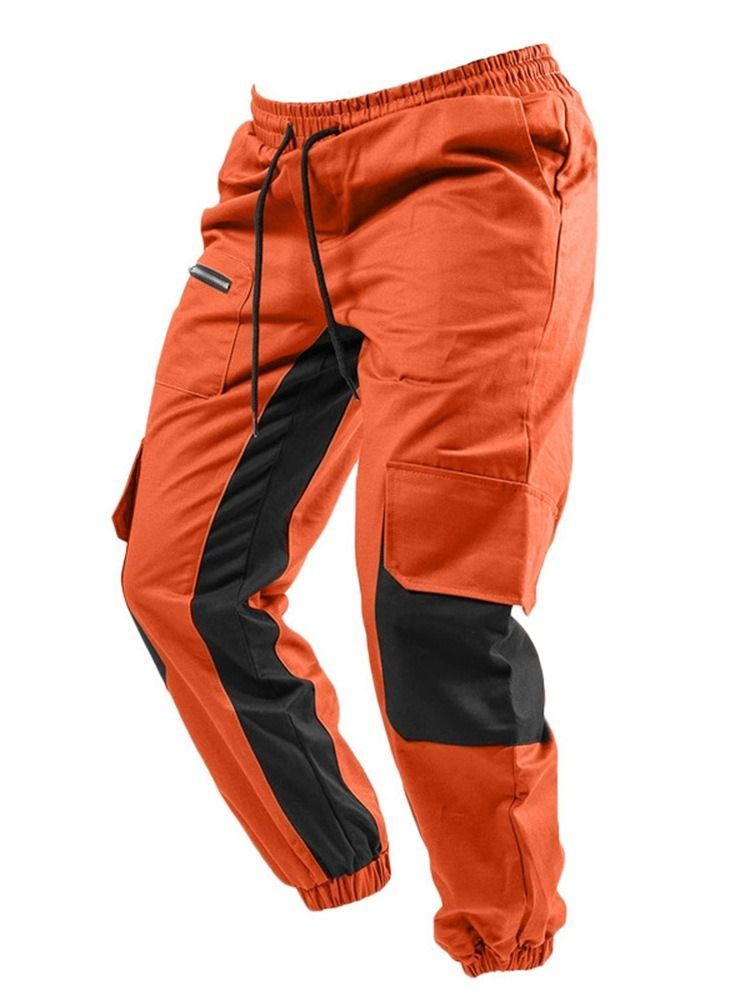 Patchwork Color Block Lace-up Fall Casual Calça Masculina