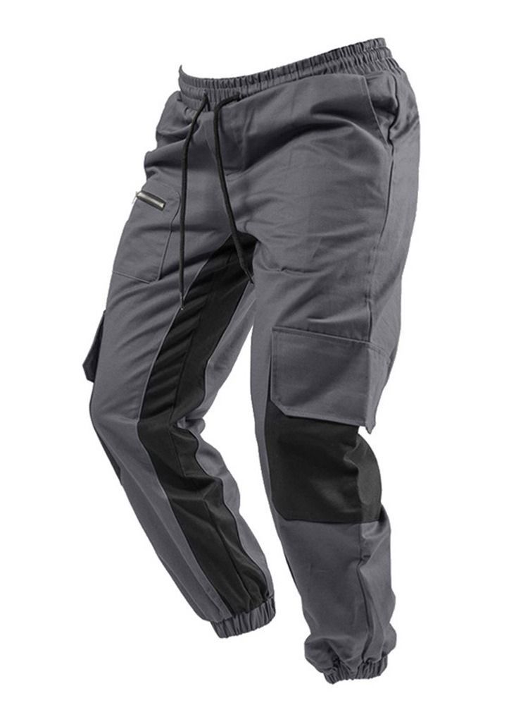 Patchwork Color Block Lace-up Fall Casual Calça Masculina