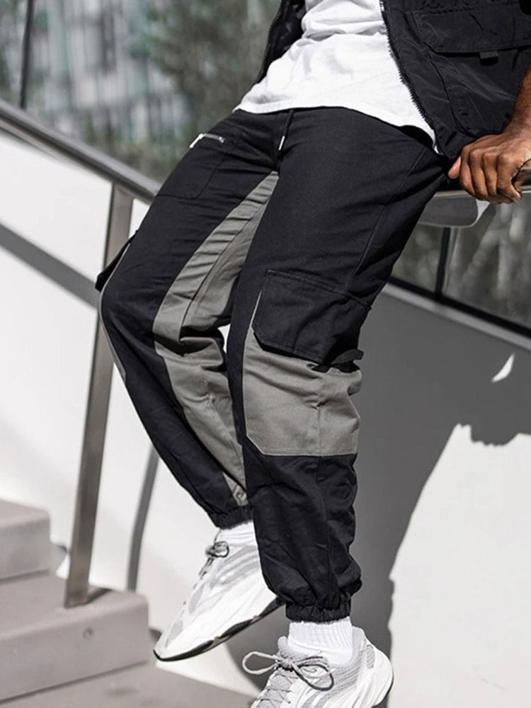 Patchwork Color Block Lace-up Fall Casual Calça Masculina