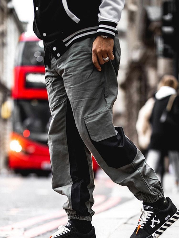 Patchwork Color Block Lace-up Fall Casual Calça Masculina