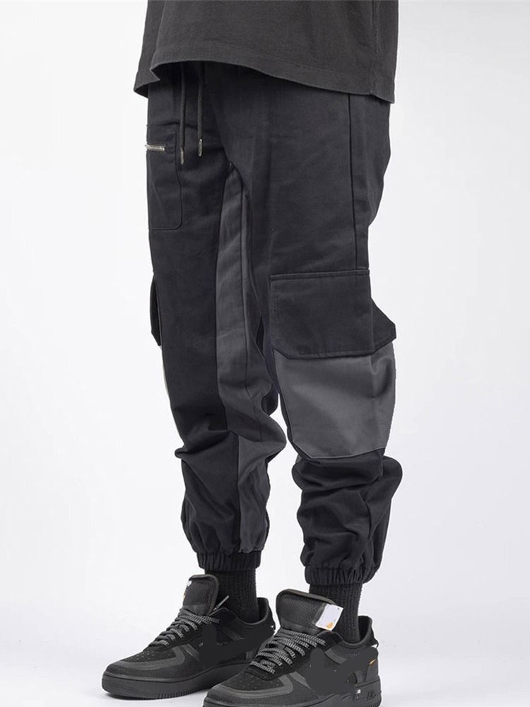 Patchwork Color Block Lace-up Fall Casual Calça Masculina
