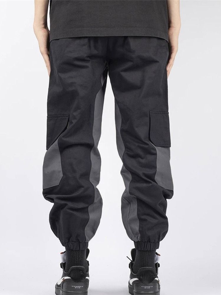 Patchwork Color Block Lace-up Fall Casual Calça Masculina