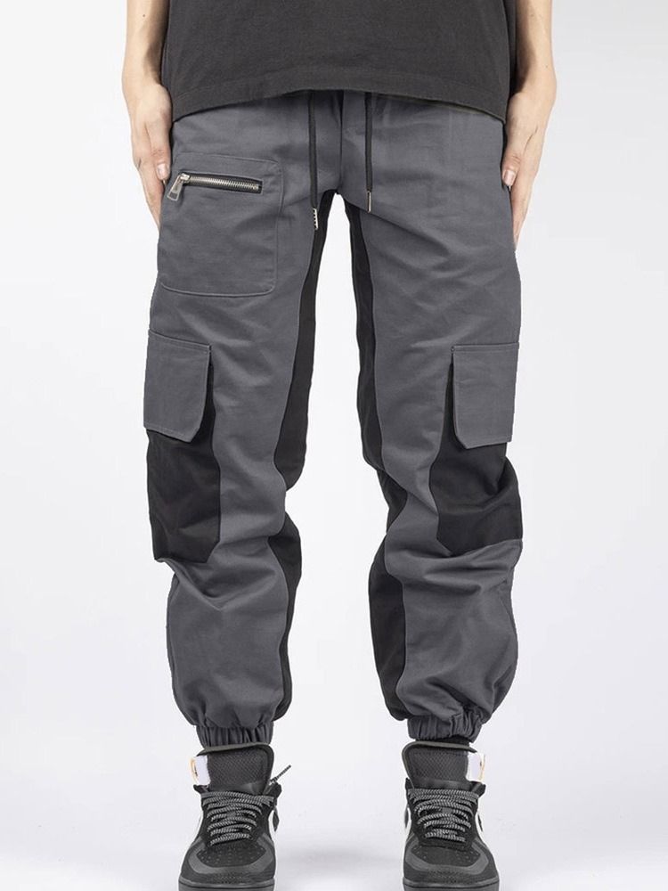 Patchwork Color Block Lace-up Fall Casual Calça Masculina