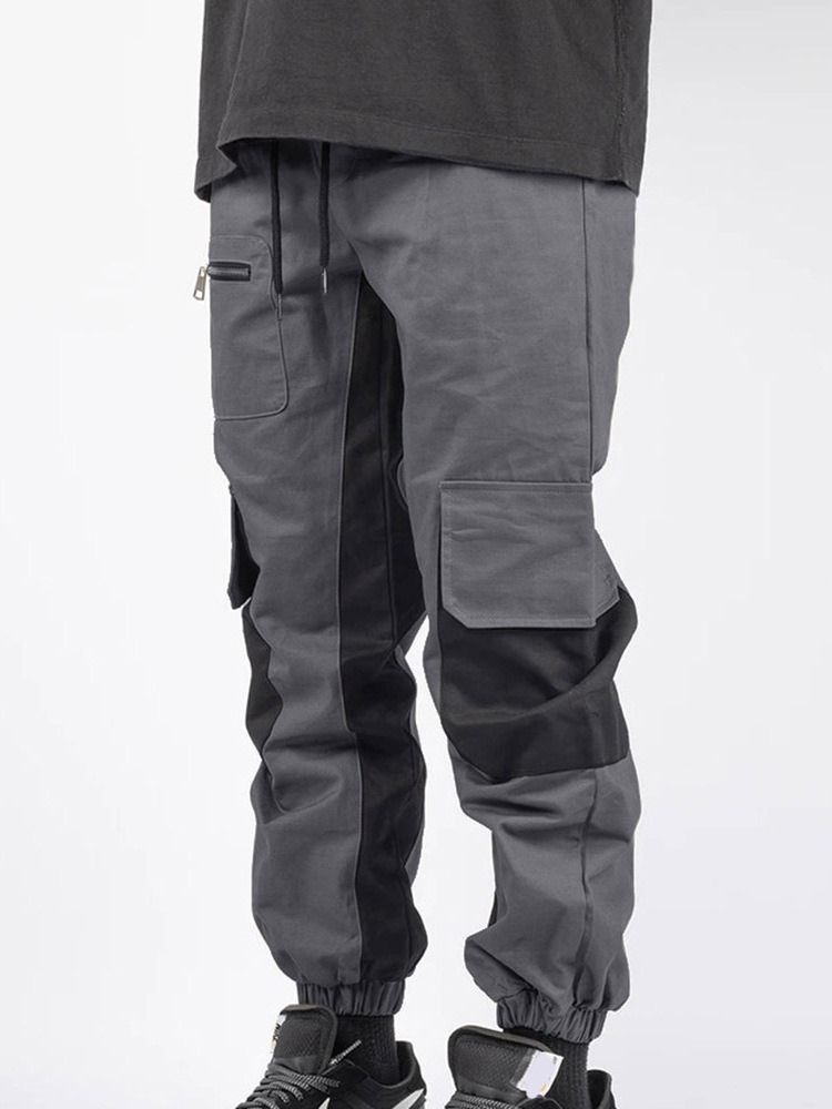 Patchwork Color Block Lace-up Fall Casual Calça Masculina