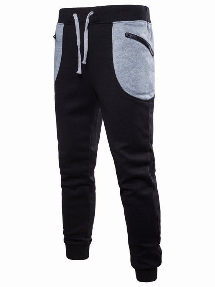 Patchwork Lace Up Inelástica Masculino Calça Lápis Esportiva Casual