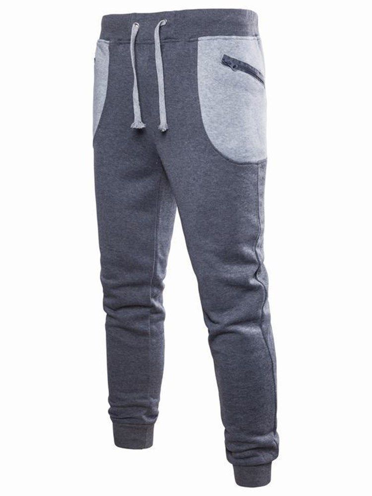 Patchwork Lace Up Inelástica Masculino Calça Lápis Esportiva Casual