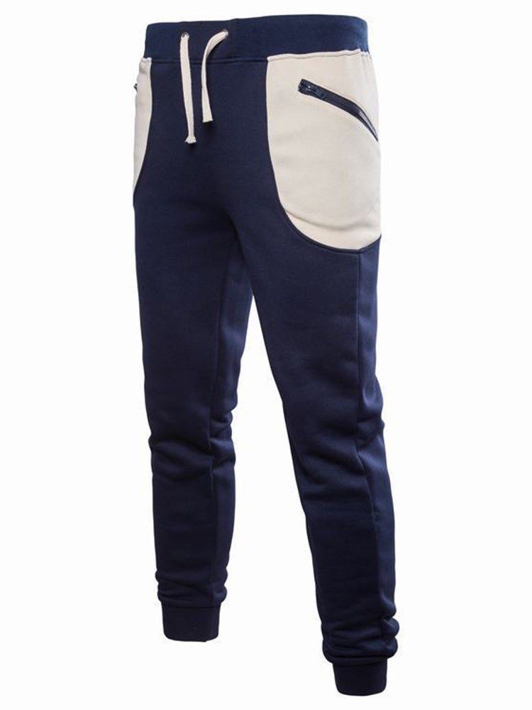 Patchwork Lace Up Inelástica Masculino Calça Lápis Esportiva Casual