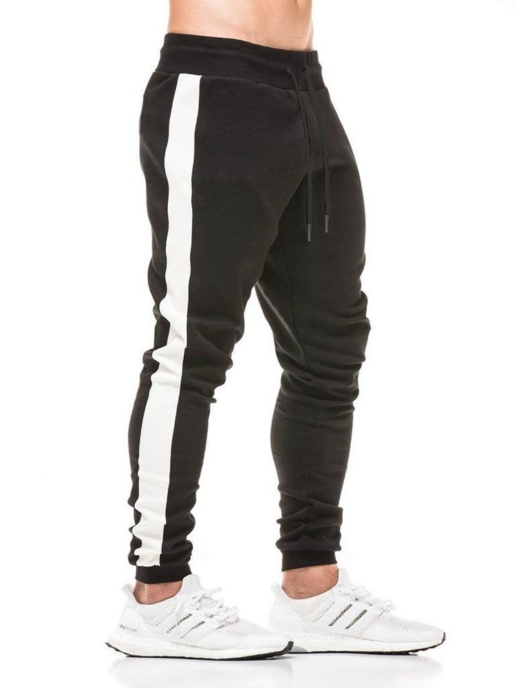 Patchwork Side Striped Color Block Calça Casual Masculina
