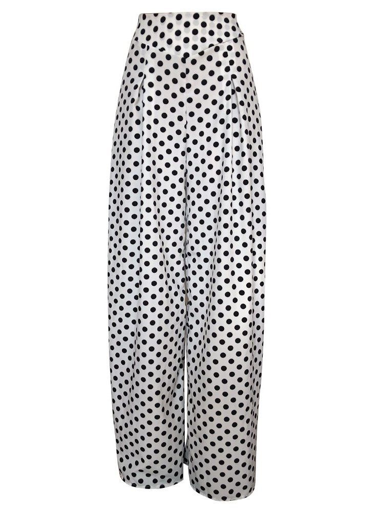 Polka Dots Wide Legs Print Calças Femininas
