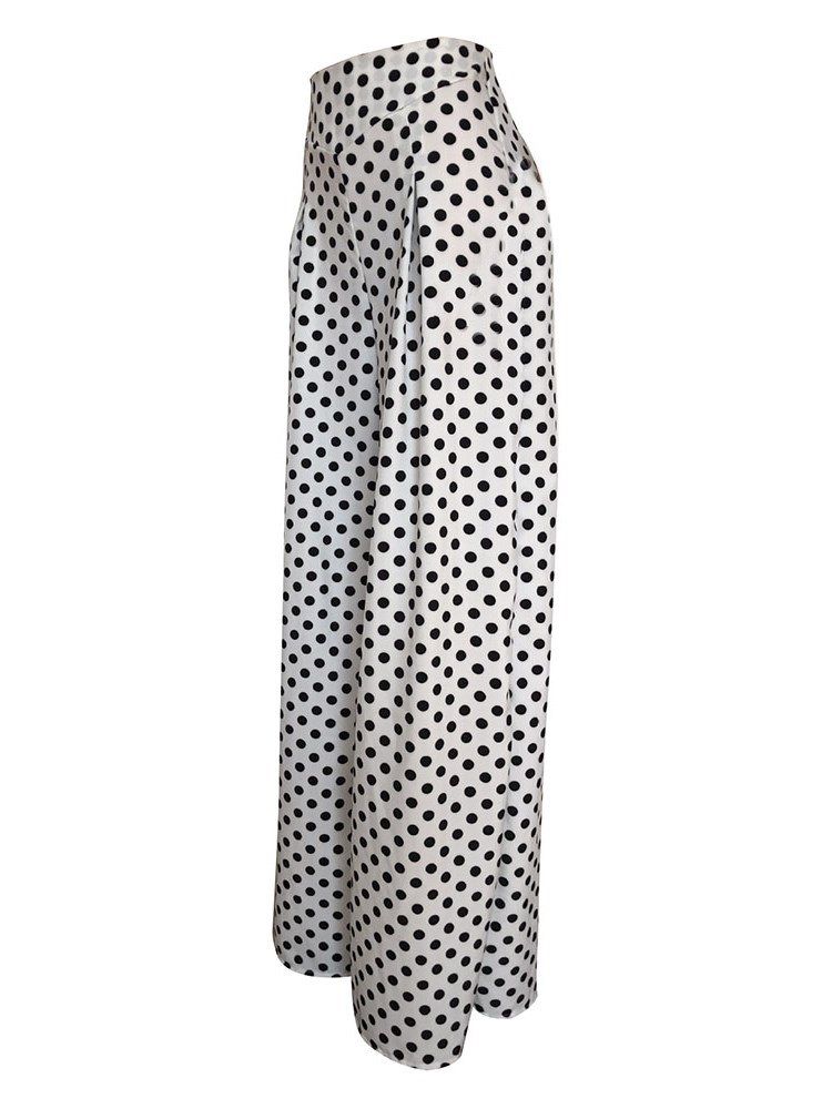 Polka Dots Wide Legs Print Calças Femininas