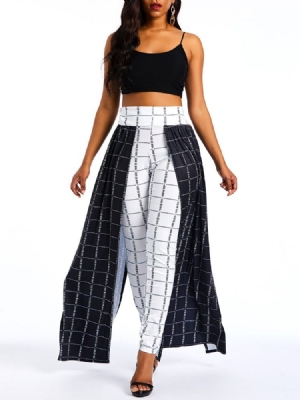 Sobreposição De Patchwork Calça Feminina Xadrez Em Bloco De Cor Embelezada