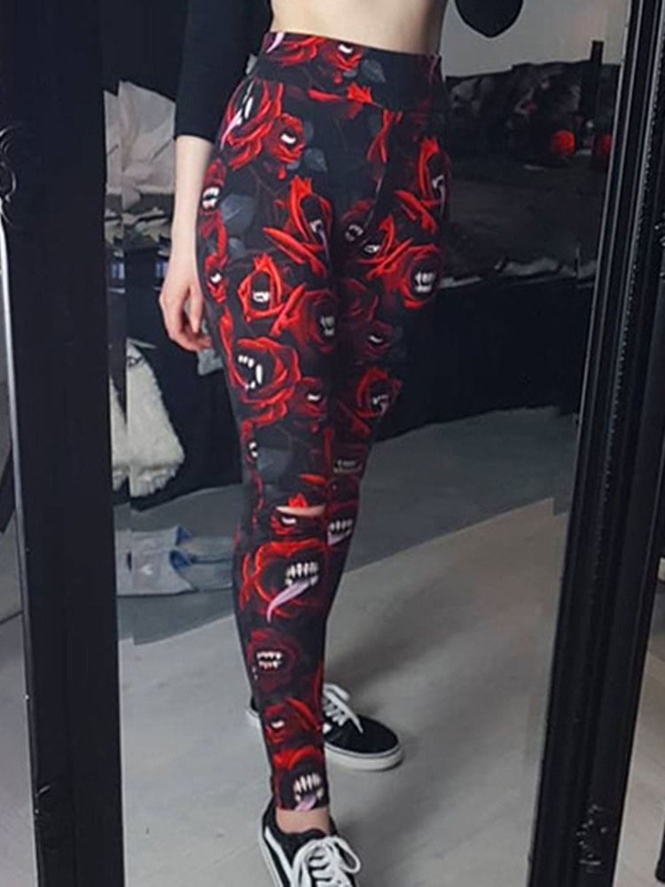 Traje Feminino De Halloween Com Estampa De Leggings Florais Para Senhora