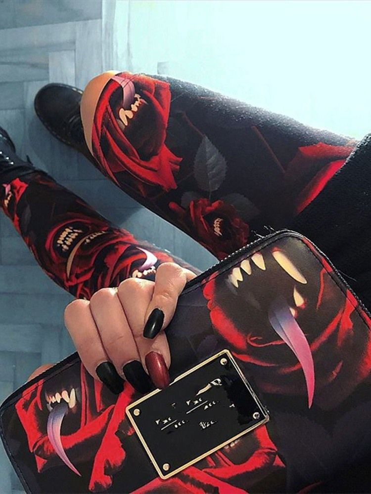 Traje Feminino De Halloween Com Estampa De Leggings Florais Para Senhora