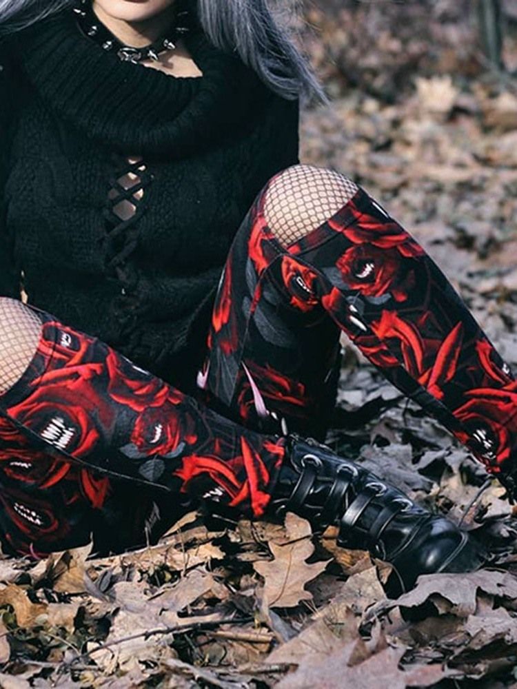 Traje Feminino De Halloween Com Estampa De Leggings Florais Para Senhora
