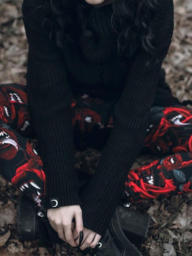 Traje Feminino De Halloween Com Estampa De Leggings Florais Para Senhora