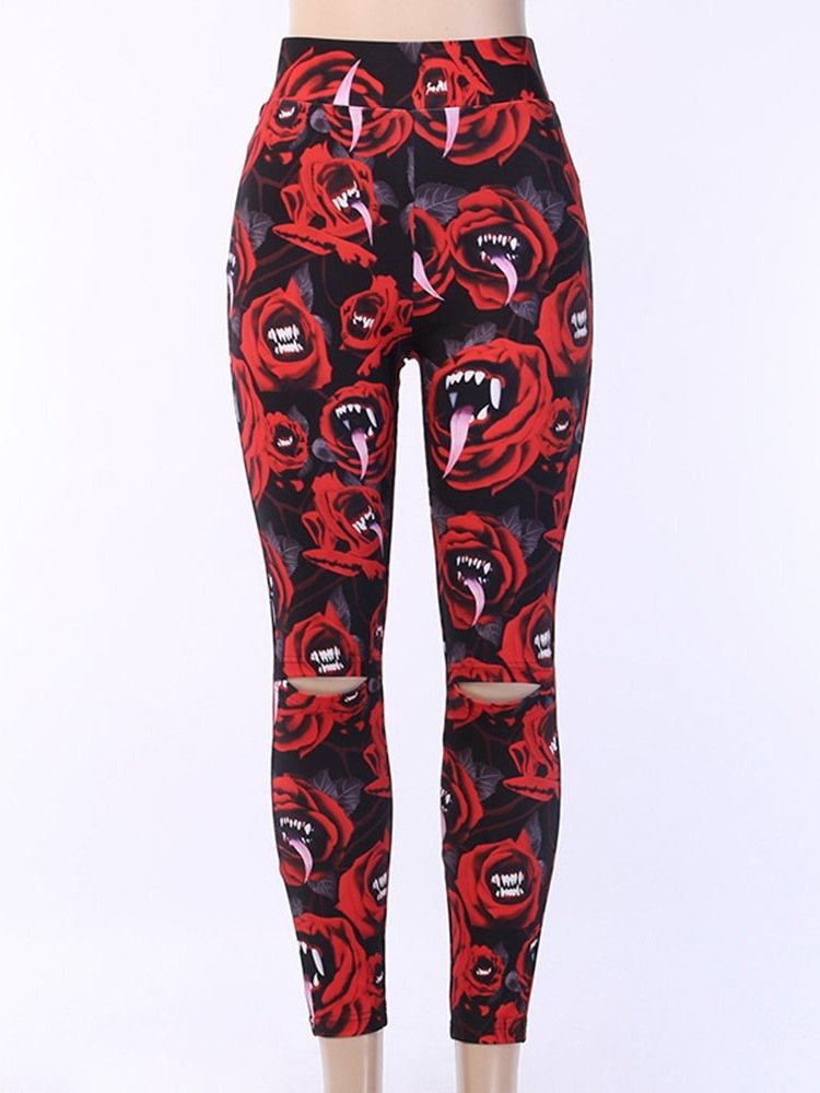 Traje Feminino De Halloween Com Estampa De Leggings Florais Para Senhora