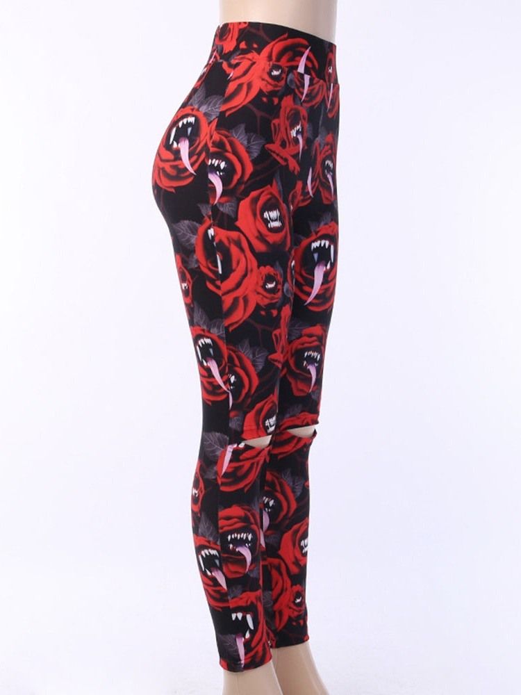 Traje Feminino De Halloween Com Estampa De Leggings Florais Para Senhora