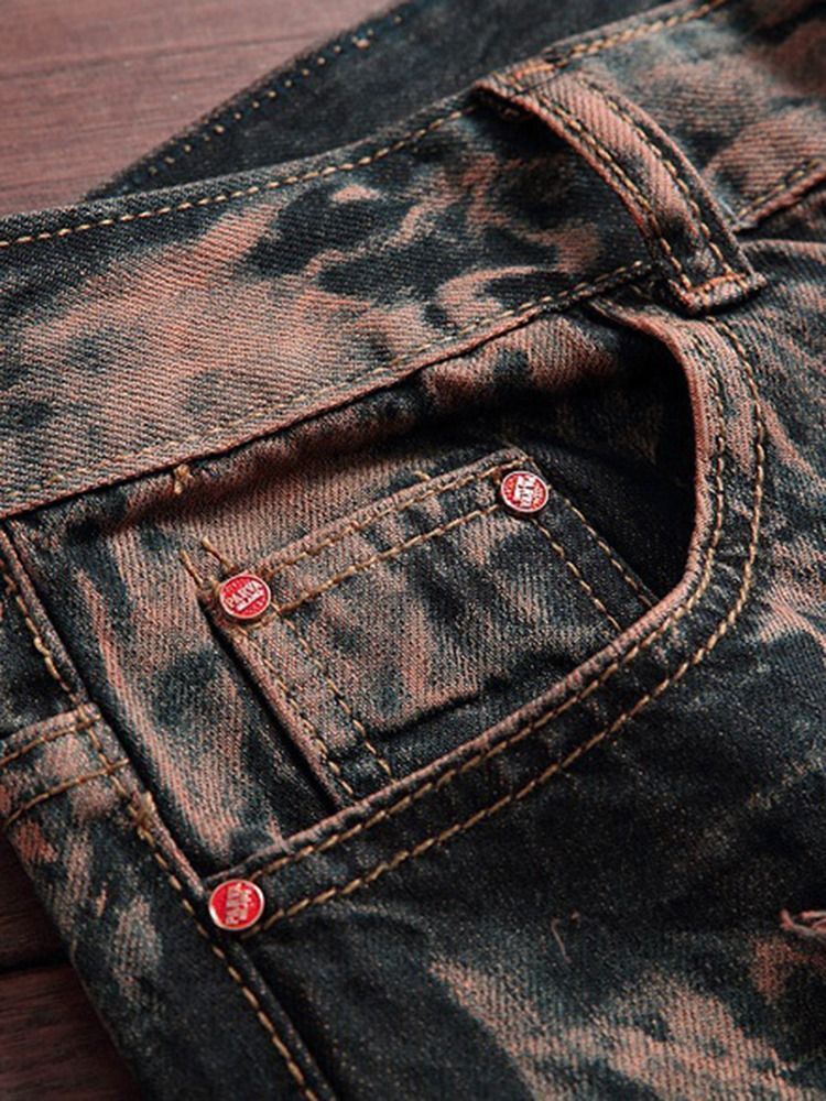 Zipper Hole Denim Casual Slim Calça Masculina