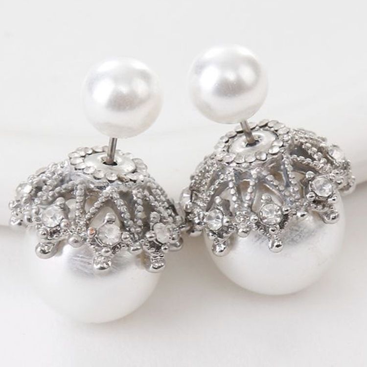 Brincos De Diamante Com Pérolas De Dois Lados