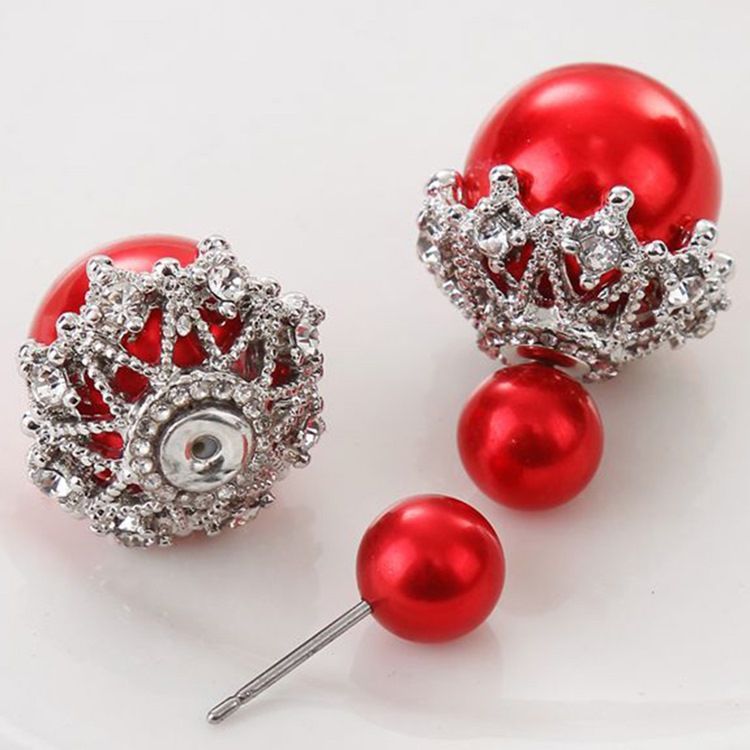 Brincos De Diamante Com Pérolas De Dois Lados