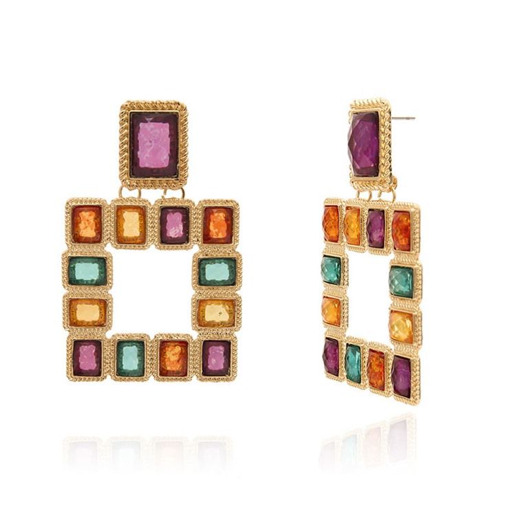 Diamante Color Block Square Brincos