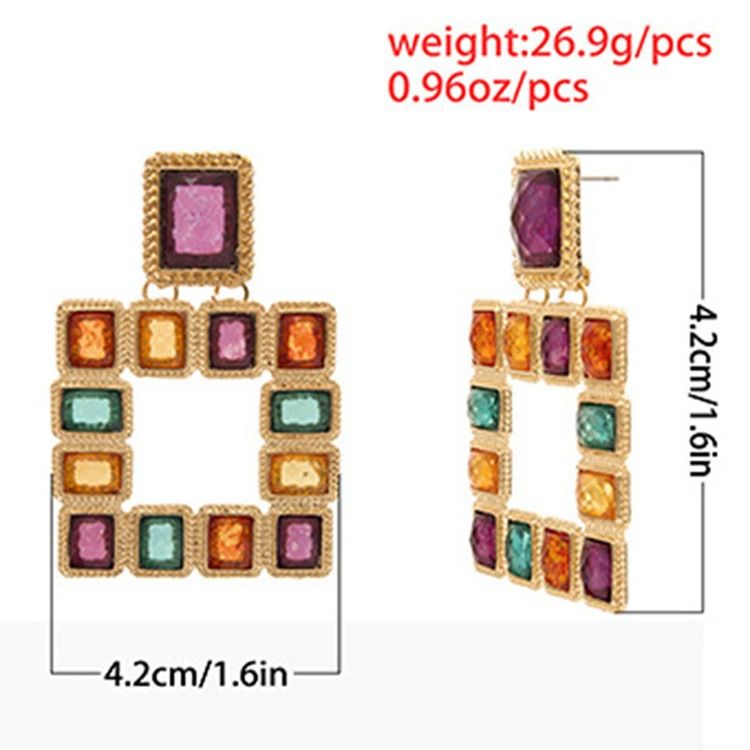 Diamante Color Block Square Brincos