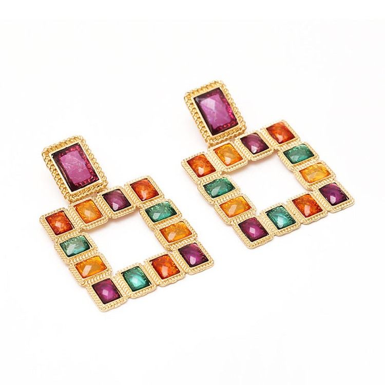 Diamante Color Block Square Brincos