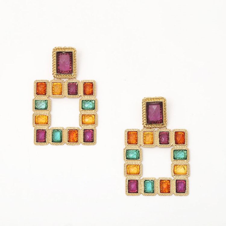 Diamante Color Block Square Brincos