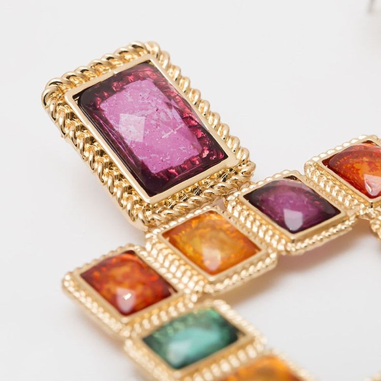 Diamante Color Block Square Brincos