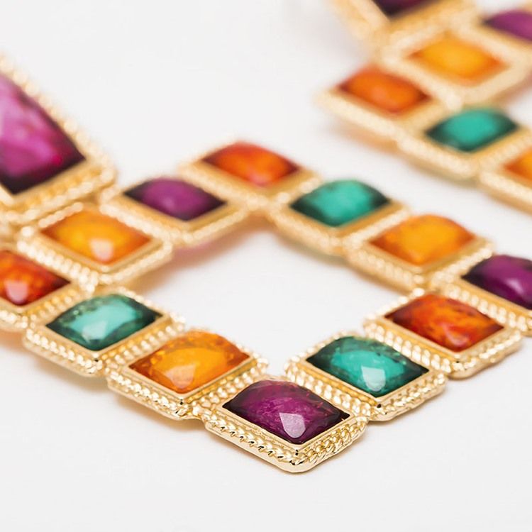 Diamante Color Block Square Brincos