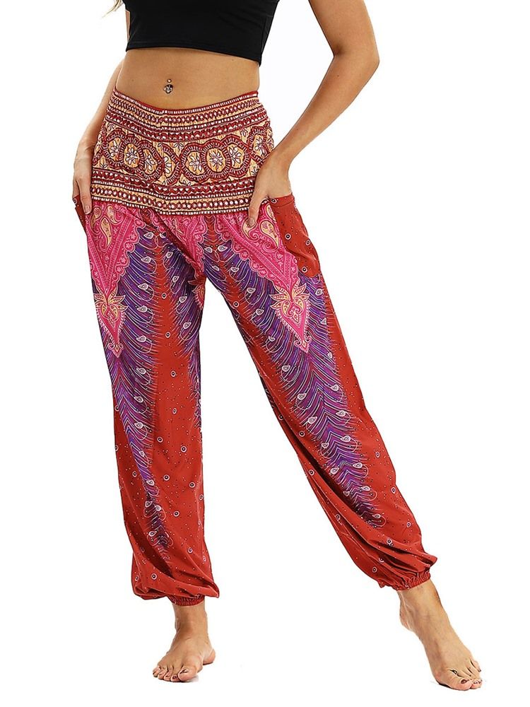 Boho Feminino Com Impressão Geométrica De Ioga Harem Calças
