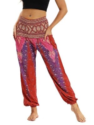 Boho Feminino Com Impressão Geométrica De Ioga Harem Calças